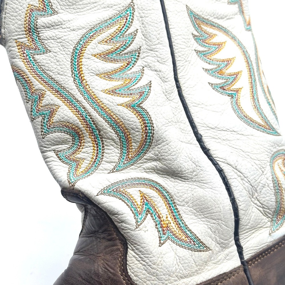 Justin Bent Rail BR 313 Men Leather Western Cowboy Boots Ivory/Brown 10EE - Picture 13 of 13
